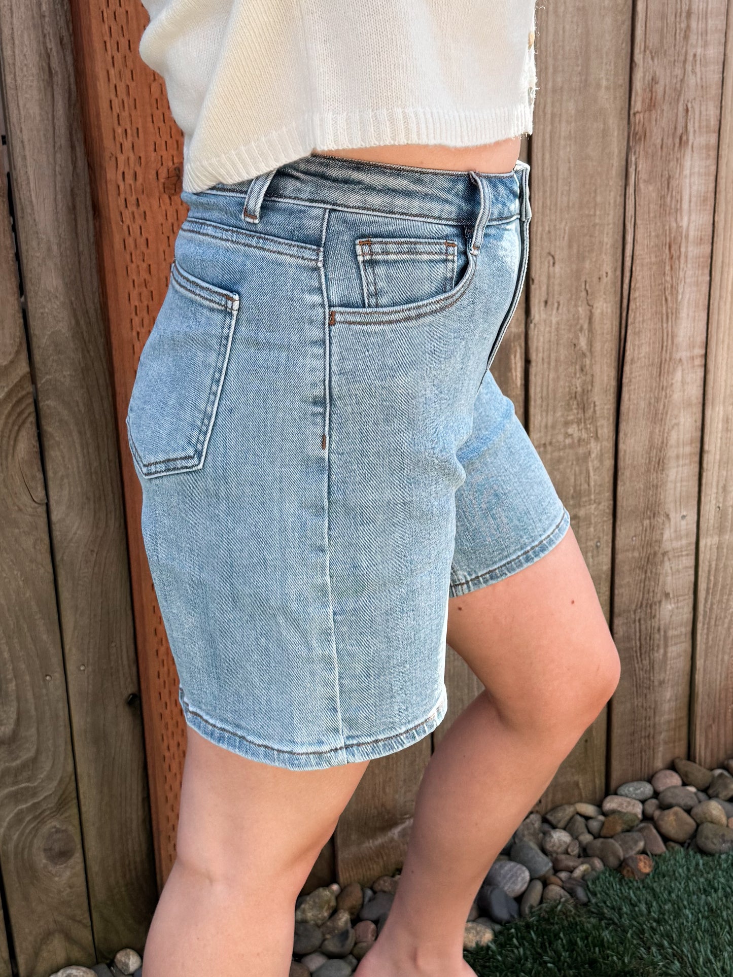Selfless Denim Mom Shorts - Light Blue