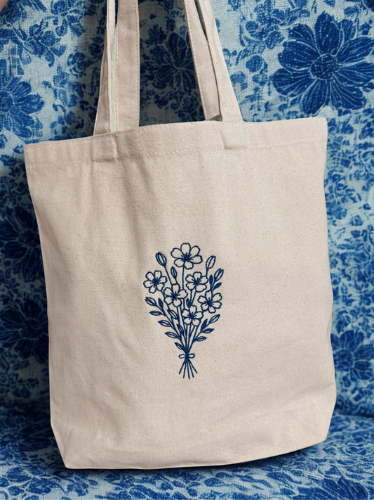 Bouquet Bliss Embroidered Tote Bag