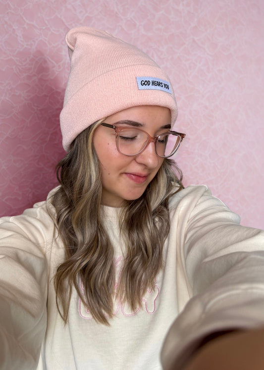God Hears You Beanie - Pink