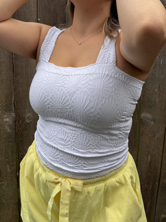 Seamless Floral Tank - White