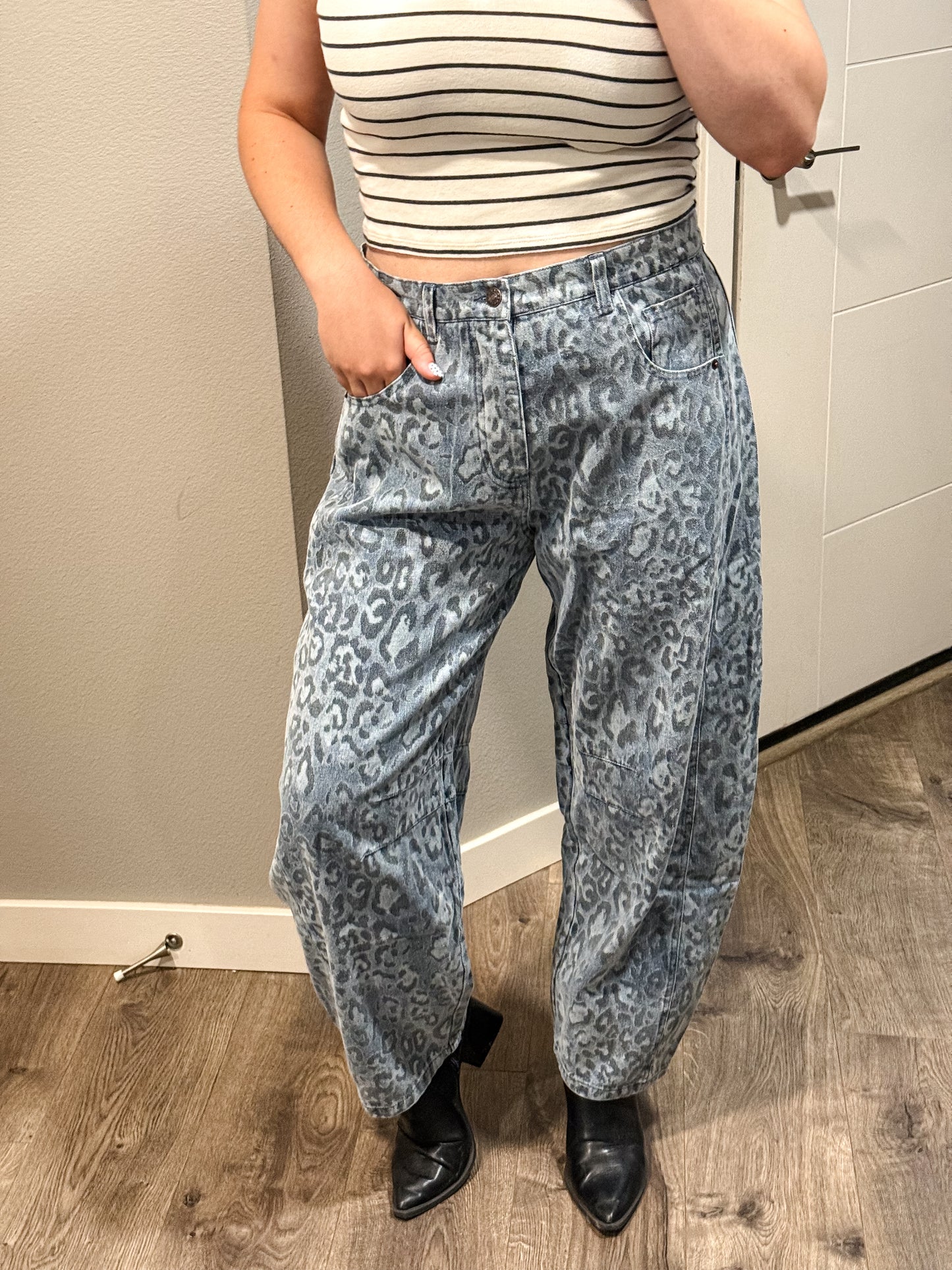 Leopard Love Barrel Jeans