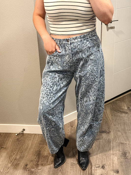 Leopard Love Barrel Jeans