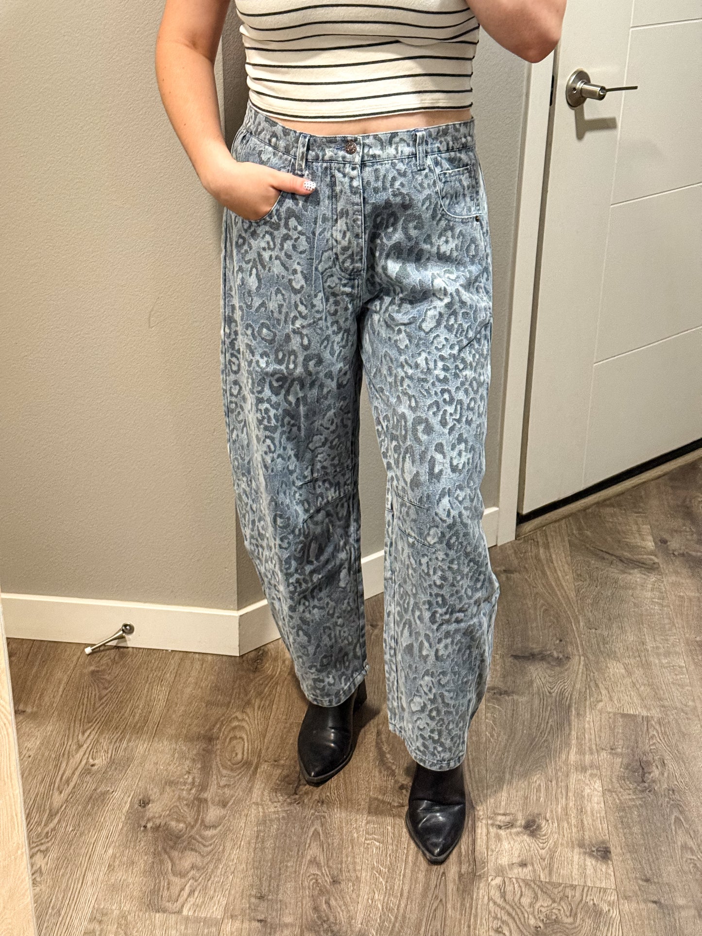 Leopard Love Barrel Jeans