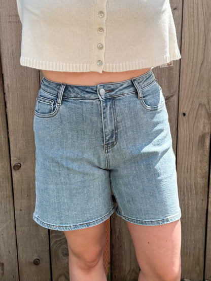 Selfless Denim Mom Shorts - Light Blue