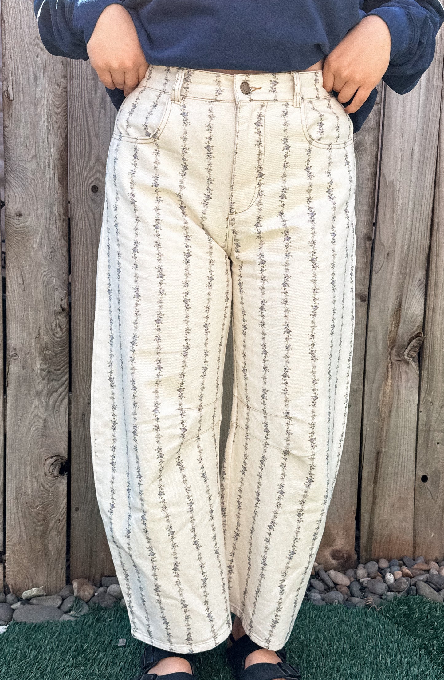 Petal Path Barrel Jeans- Periwinkle