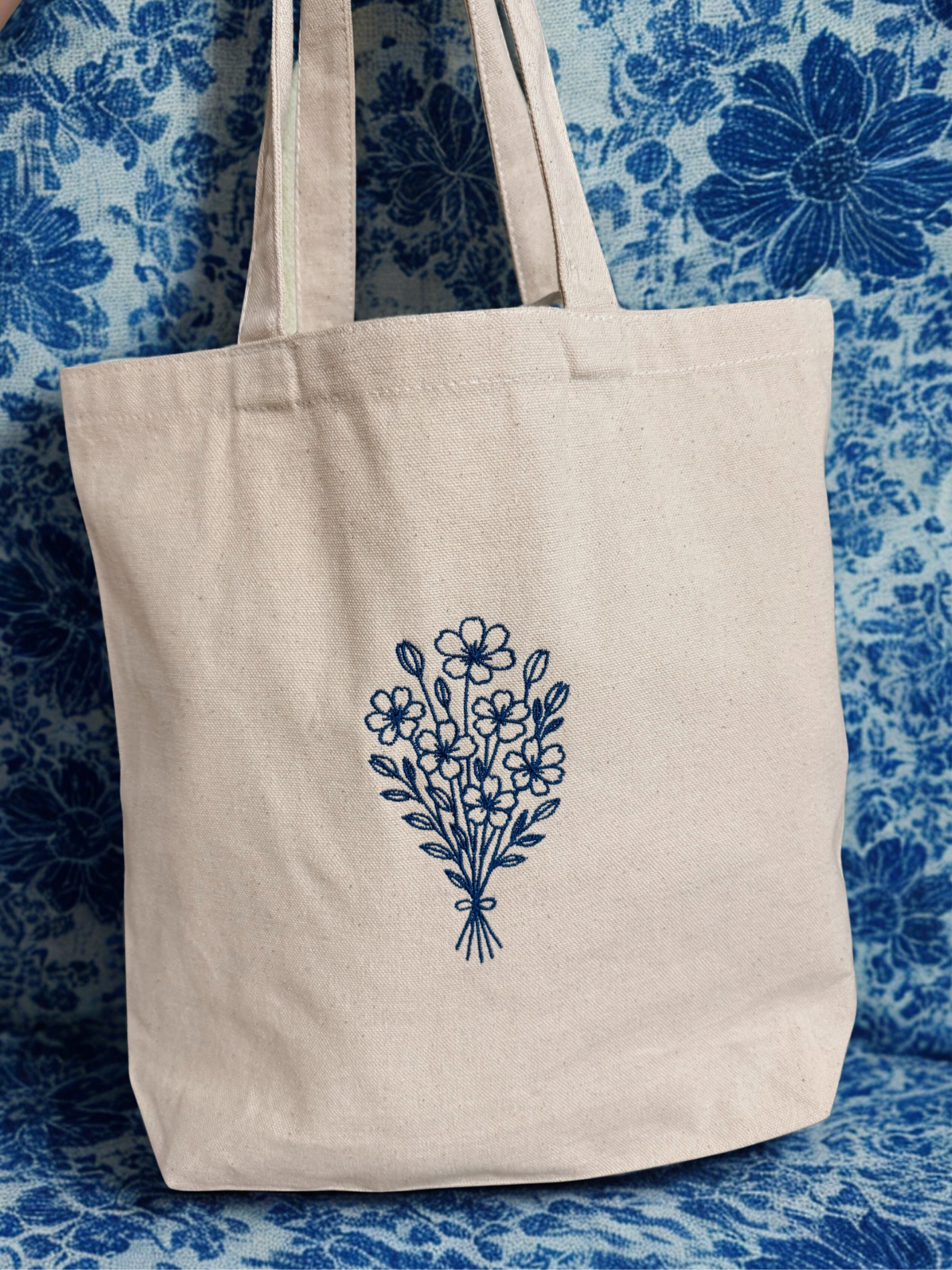 Bouquet Bliss Embroidered Tote Bag